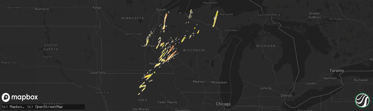 Hail map in Wisconsin on May 31, 2013