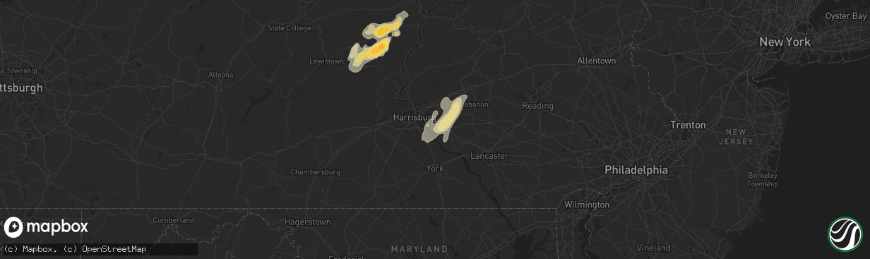 Hail map in Middletown, PA on May 31, 2015