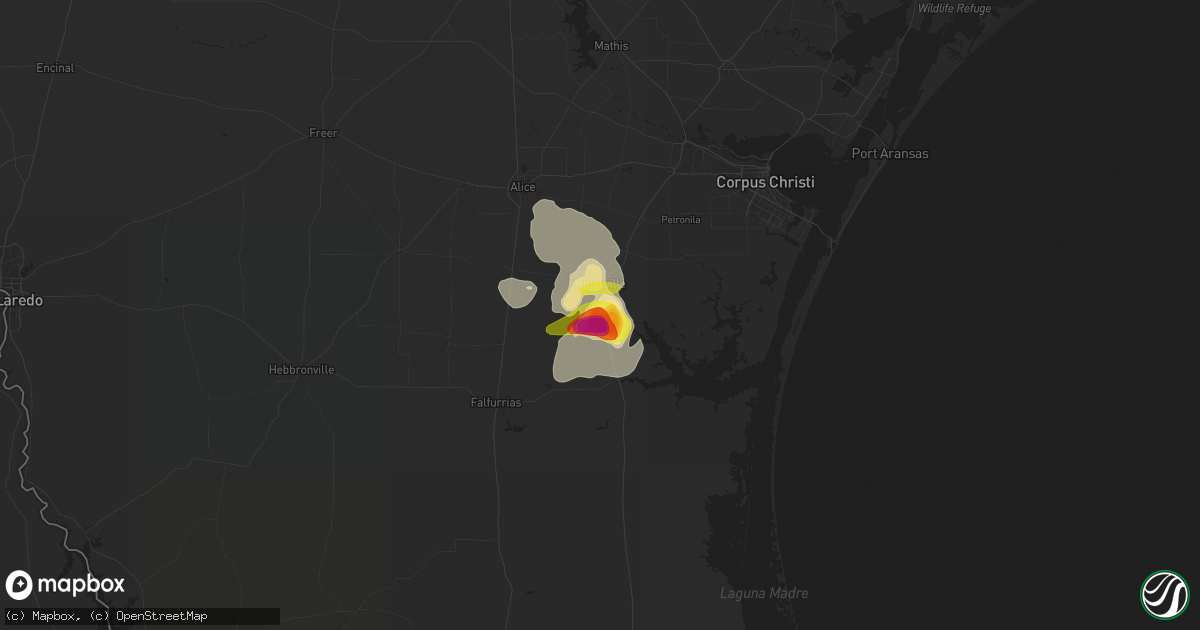 Hail map in Kingsville, TX on May 31, 2016