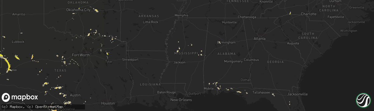 Hail map in Mississippi on May 31, 2016