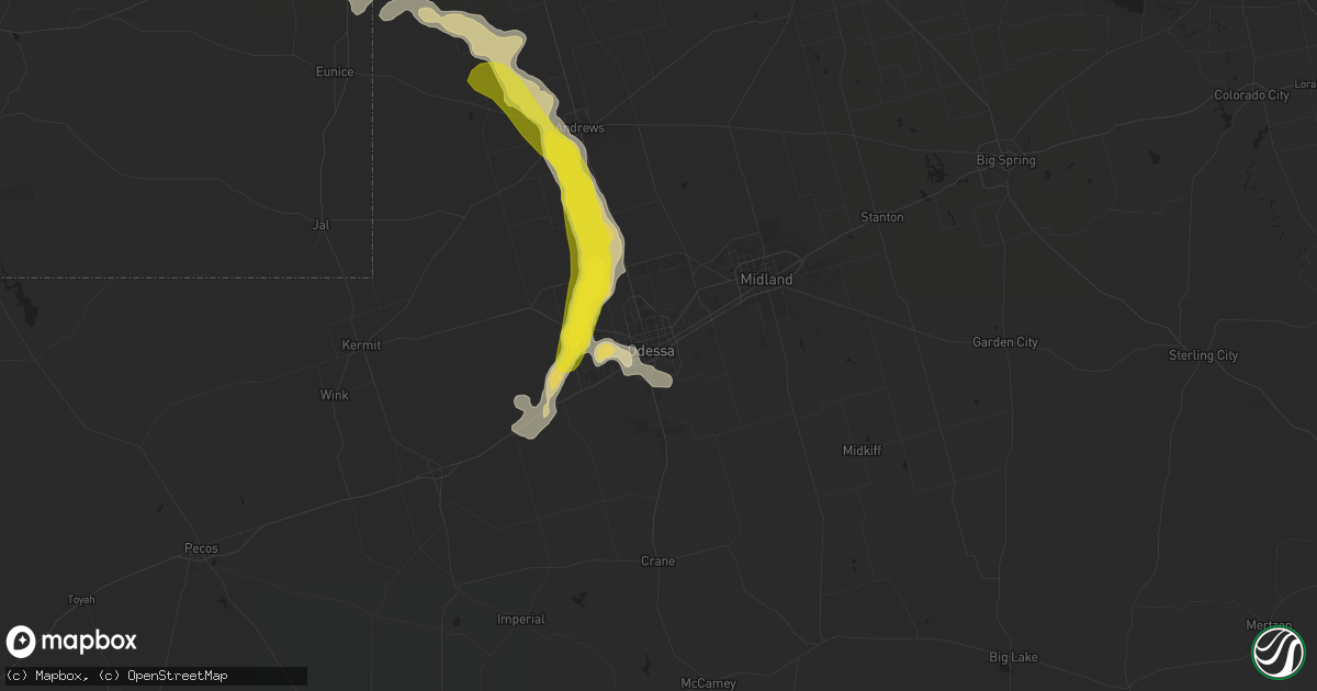 Hail map in Odessa, TX on May 31, 2016