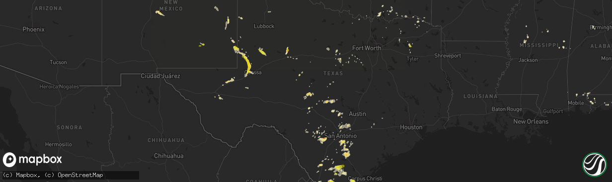 Hail map in Texas on May 31, 2016