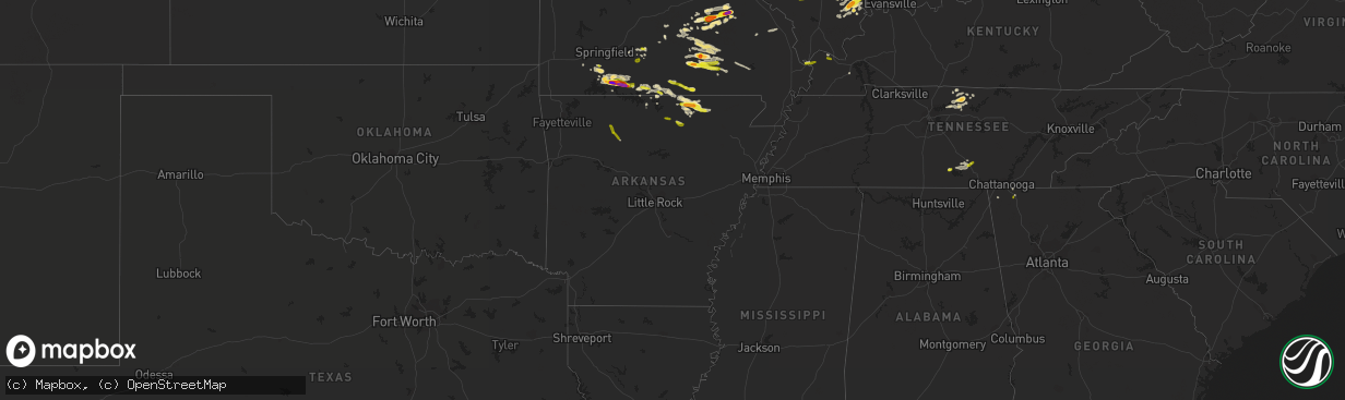 Hail map in Arkansas on May 31, 2018