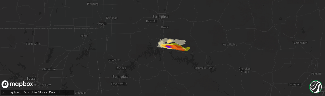 Hail map in Branson, MO on May 31, 2018