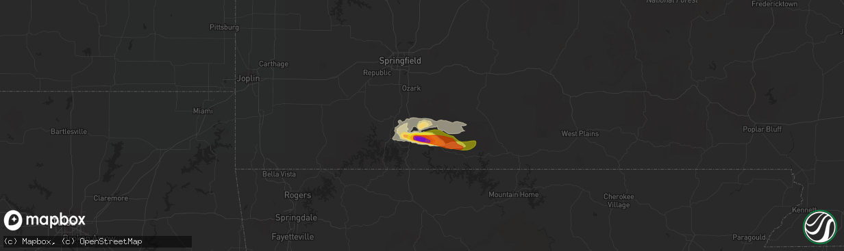 Hail map in Forsyth, MO on May 31, 2018