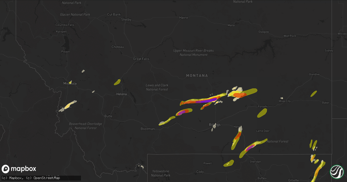 Hail map in Montana on May 31, 2018