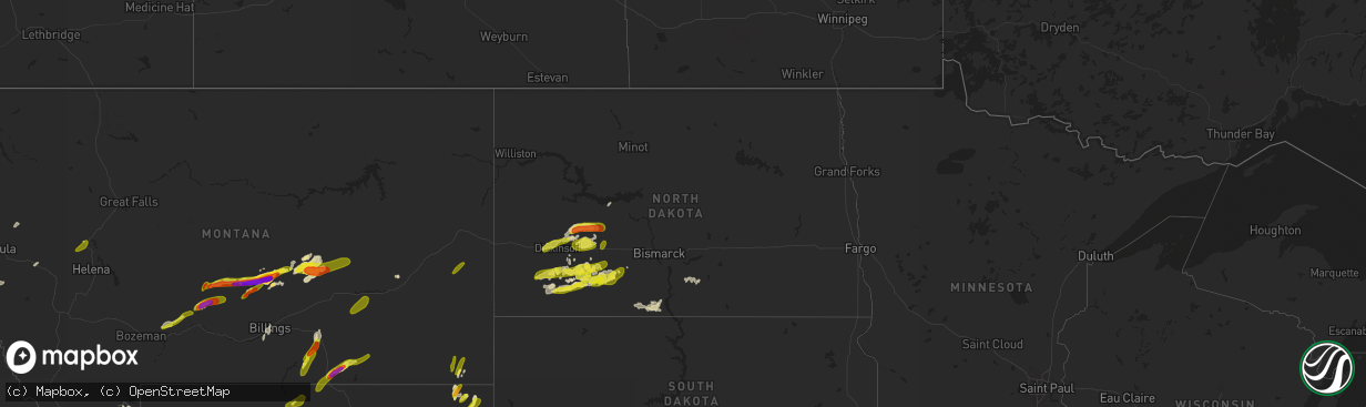 Hail map in North Dakota on May 31, 2018