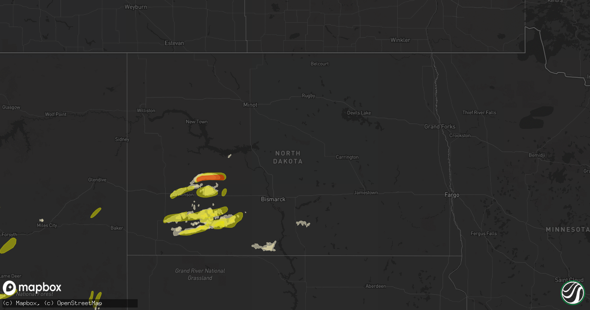 Hail map in North Dakota on May 31, 2018