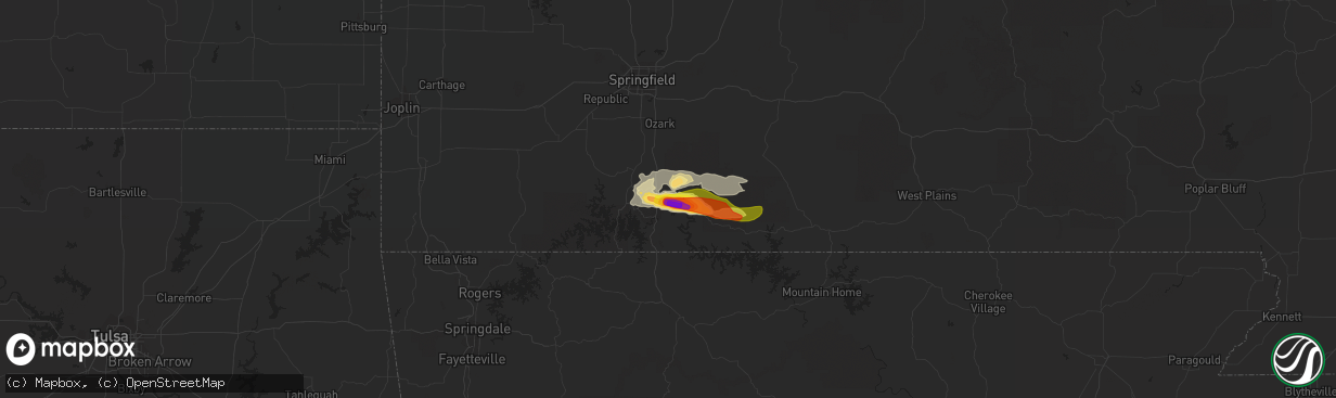 Hail map in Rockaway Beach, MO on May 31, 2018