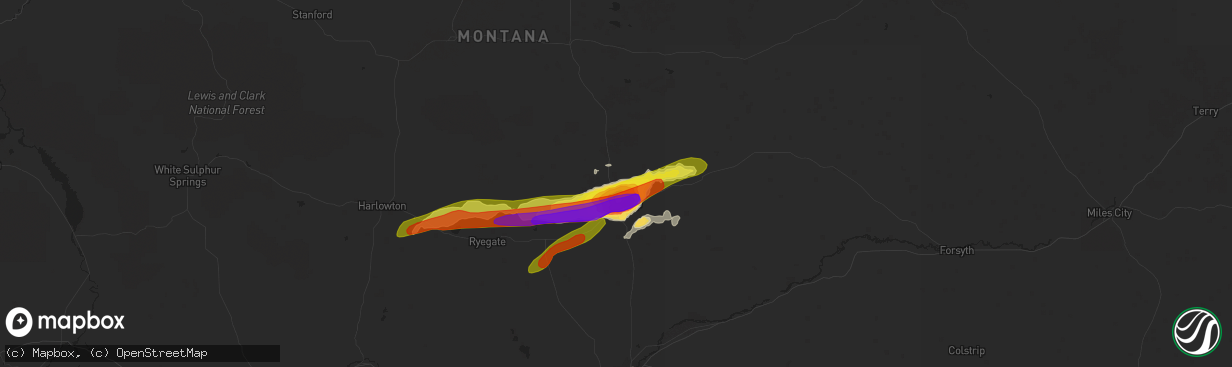 Hail map in Roundup, MT on May 31, 2018