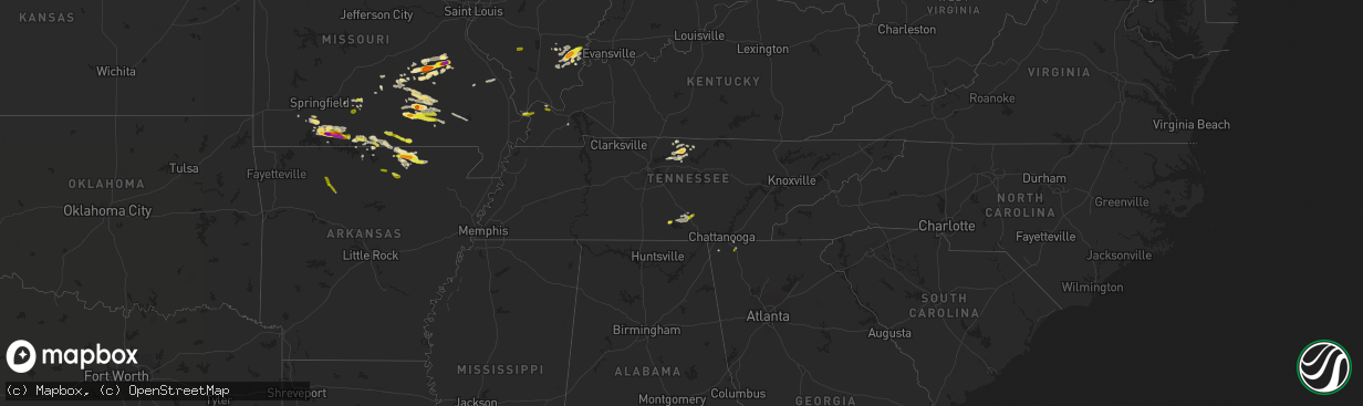 Hail map in Tennessee on May 31, 2018