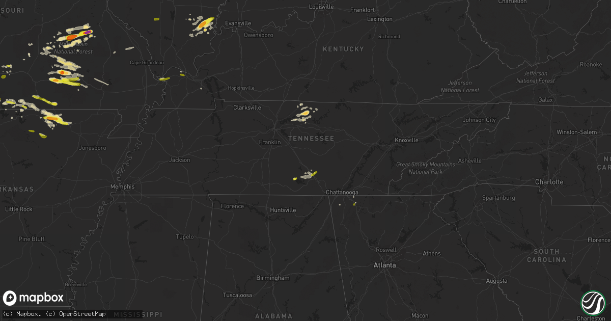 Hail map in Tennessee on May 31, 2018
