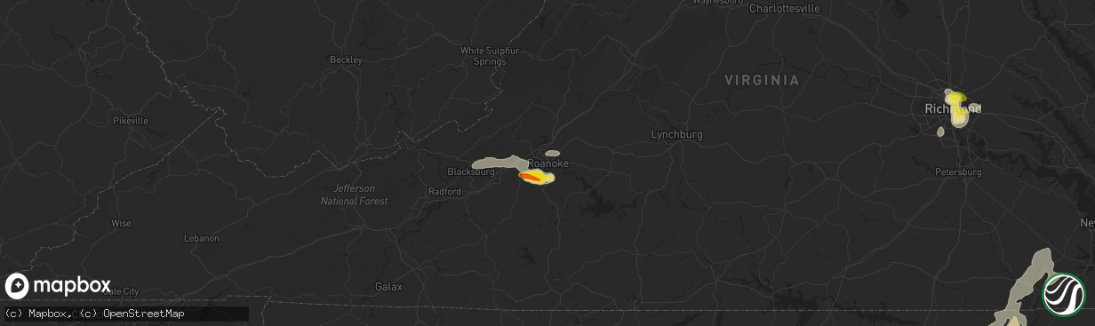 Hail map in Roanoke, VA on May 31, 2019