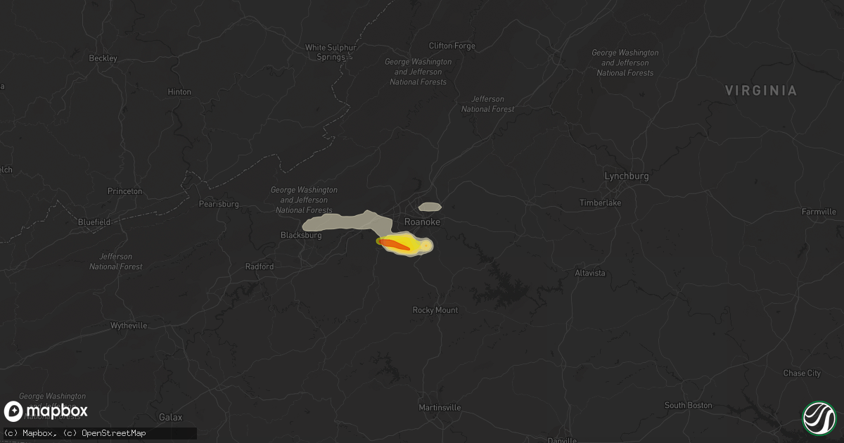 Hail map in Roanoke, VA on May 31, 2019
