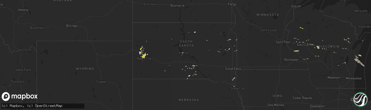 Hail map in South Dakota on May 31, 2019