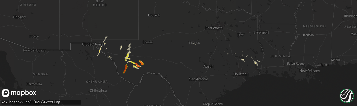 Hail map in Texas on May 31, 2019