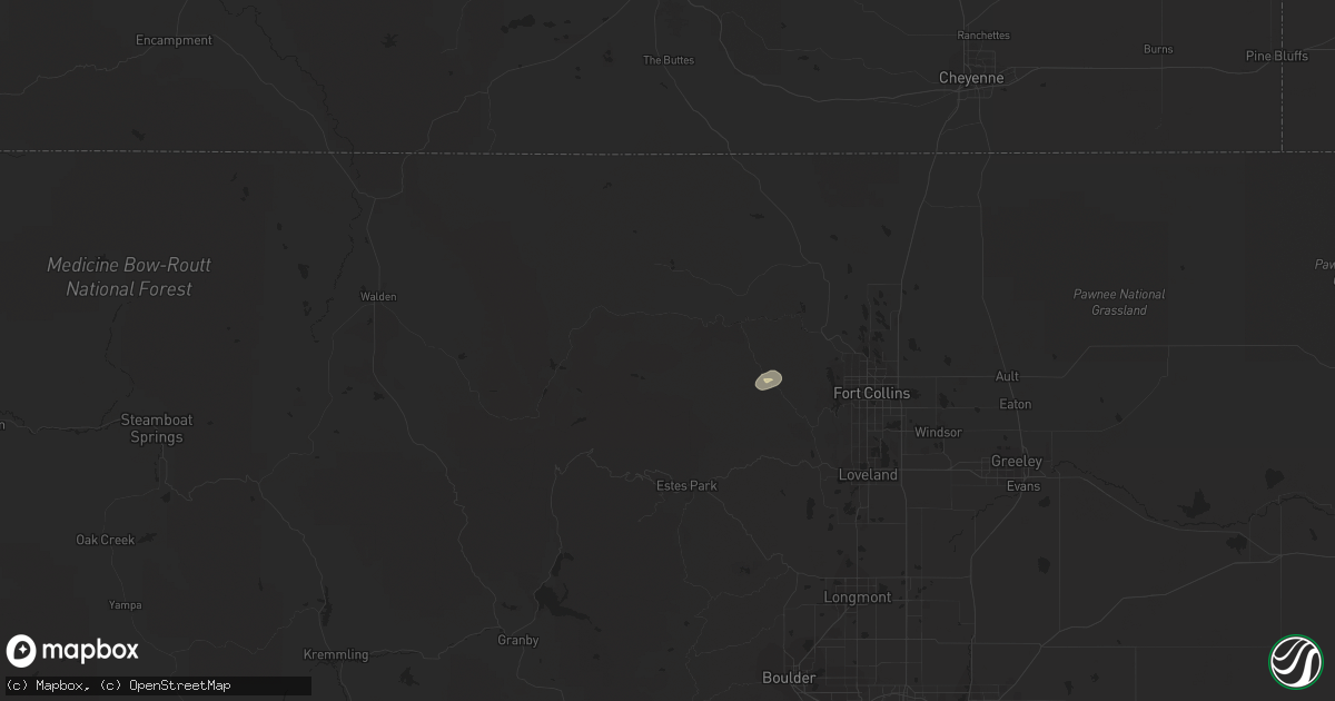 Hail map in Bellvue, CO on May 31, 2020