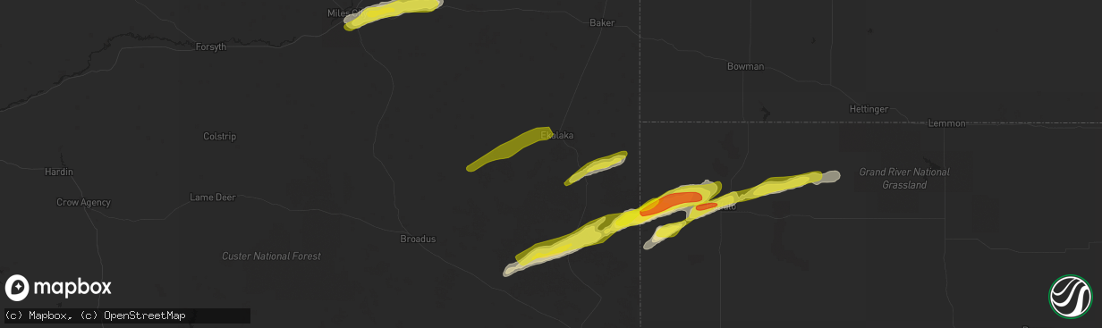 Hail map in Ekalaka, MT on May 31, 2020