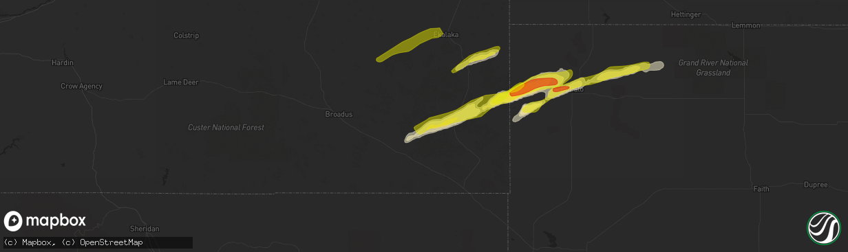 Hail map in Hammond, MT on May 31, 2020