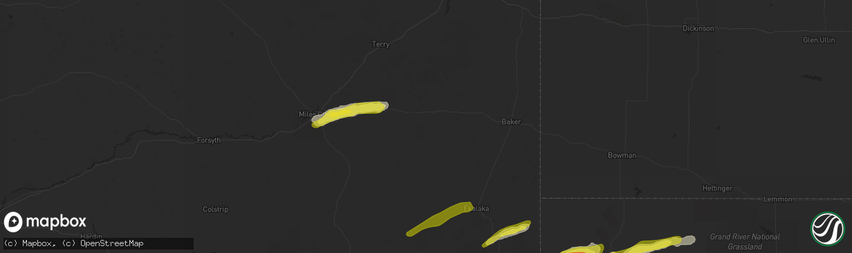 Hail map in Ismay, MT on May 31, 2020