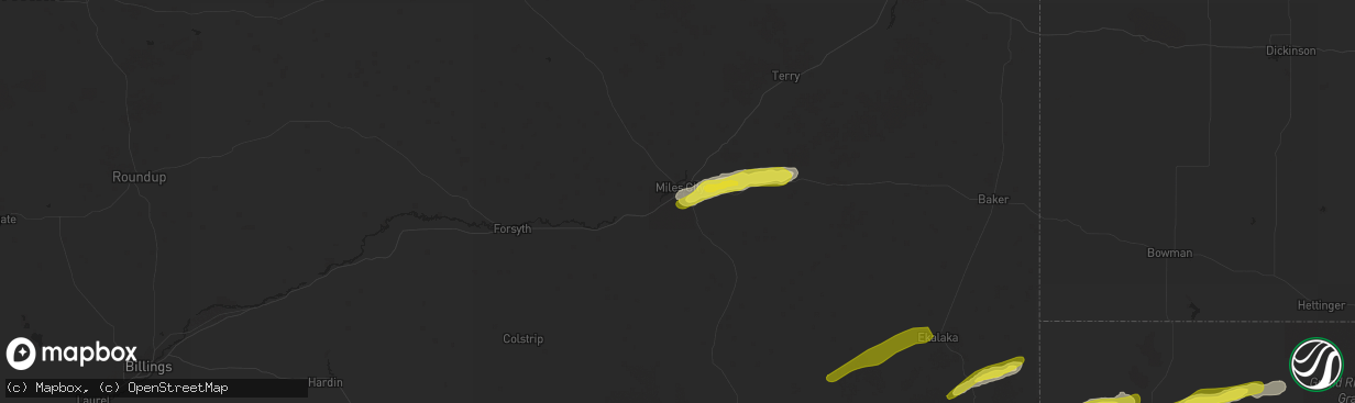 Hail map in Miles City, MT on May 31, 2020