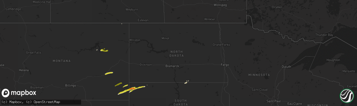 Hail map in North Dakota on May 31, 2020