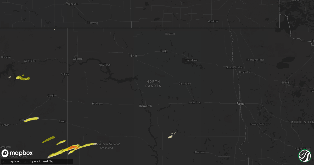 Hail map in North Dakota on May 31, 2020