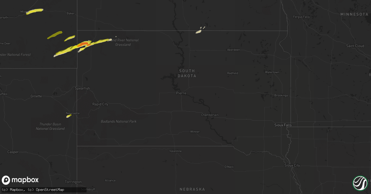 Hail map in South Dakota on May 31, 2020