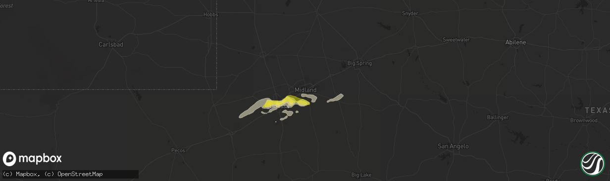 Hail map in Midland, TX on May 31, 2021