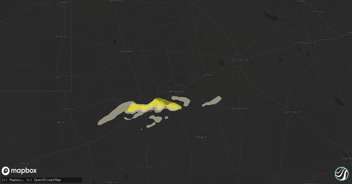 Hail map in Midland, TX on May 31, 2021