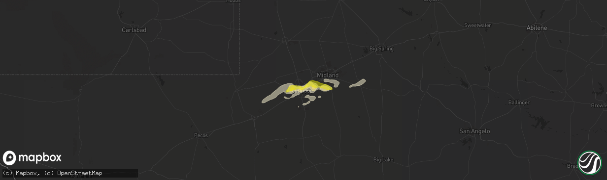 Hail map in Odessa, TX on May 31, 2021