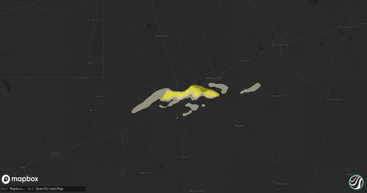 Hail map in Odessa, TX on May 31, 2021