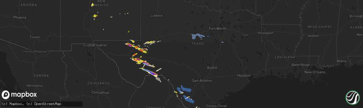 Hail map in Texas on May 31, 2021