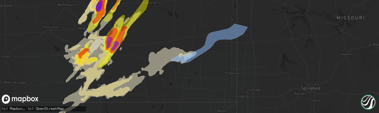 Hail map in Chanute, KS on May 31, 2022