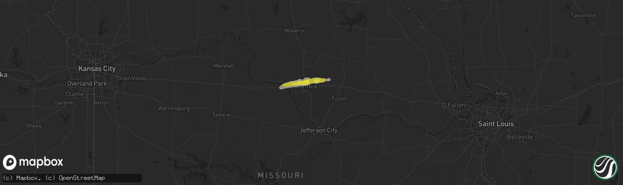 Hail map in Columbia, MO on May 31, 2022