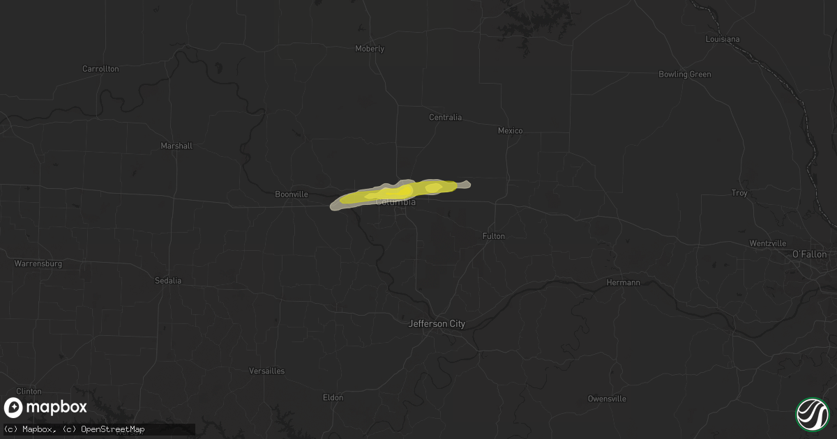 Hail map in Columbia, MO on May 31, 2022