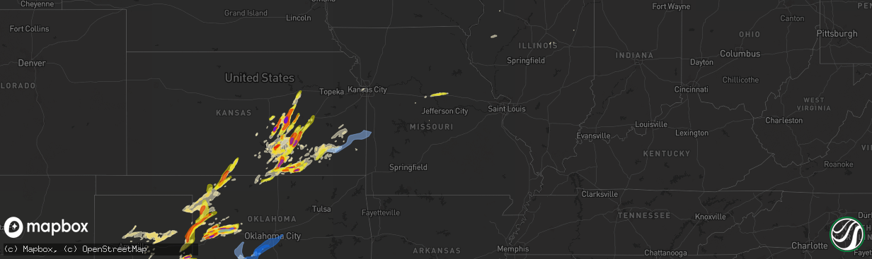 Hail map in Missouri on May 31, 2022