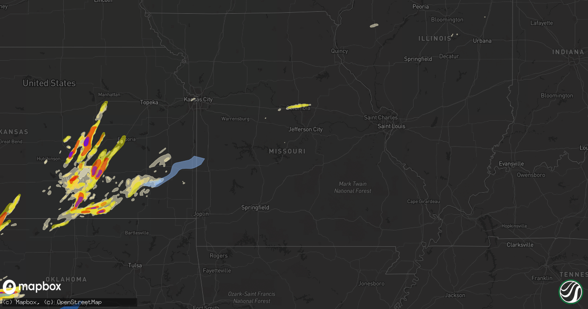 Hail map in Missouri on May 31, 2022