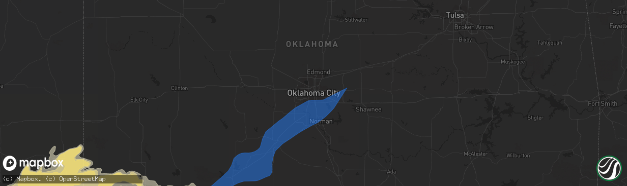 Hail map in Oklahoma City, OK on May 31, 2022