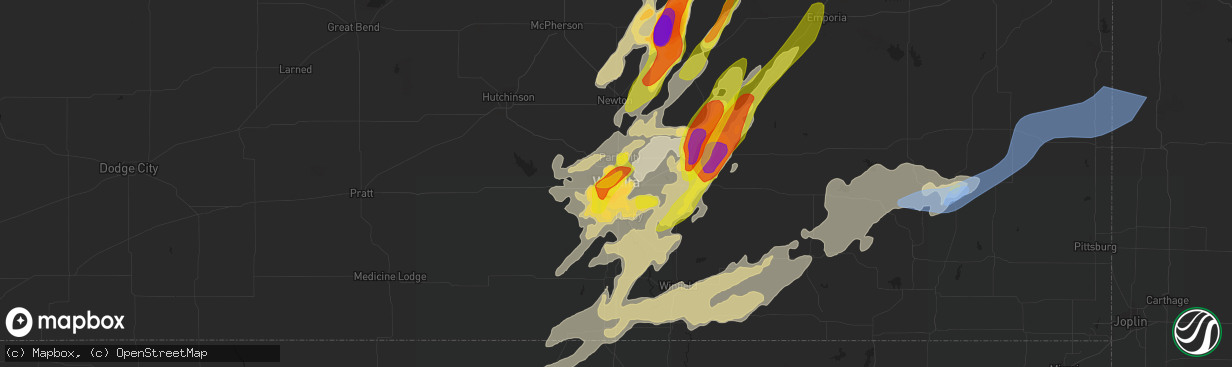 Hail map in Wichita, KS on May 31, 2022