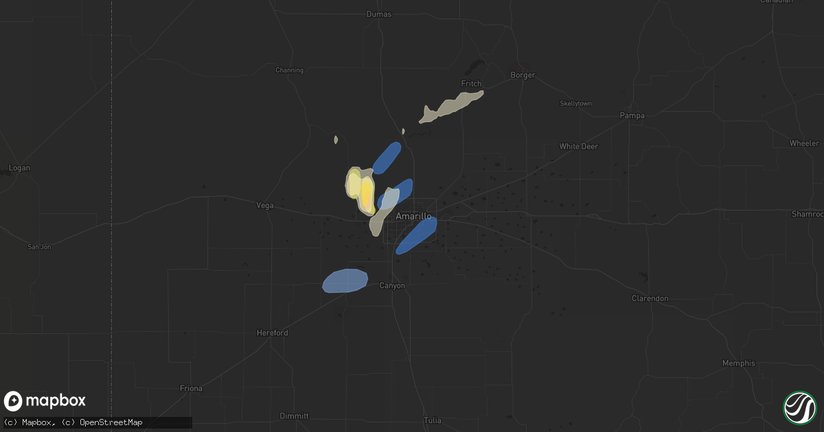 Hail map in Amarillo, TX on May 31, 2023