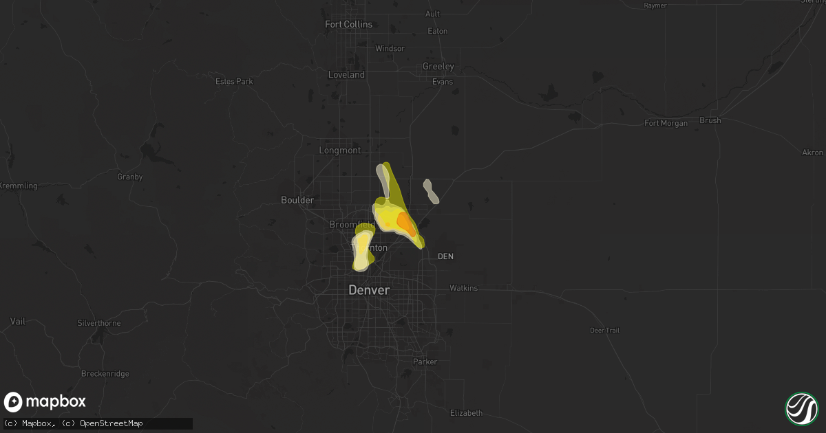 Hail map in Brighton, CO on May 31, 2023