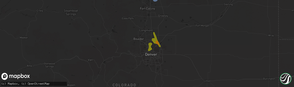Hail map in Broomfield, CO on May 31, 2023