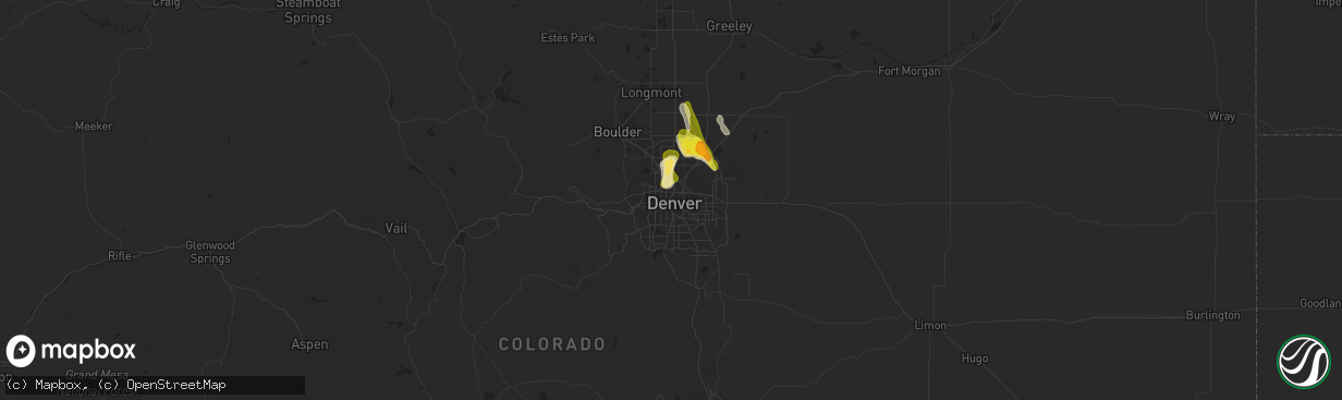 Hail map in Denver, CO on May 31, 2023