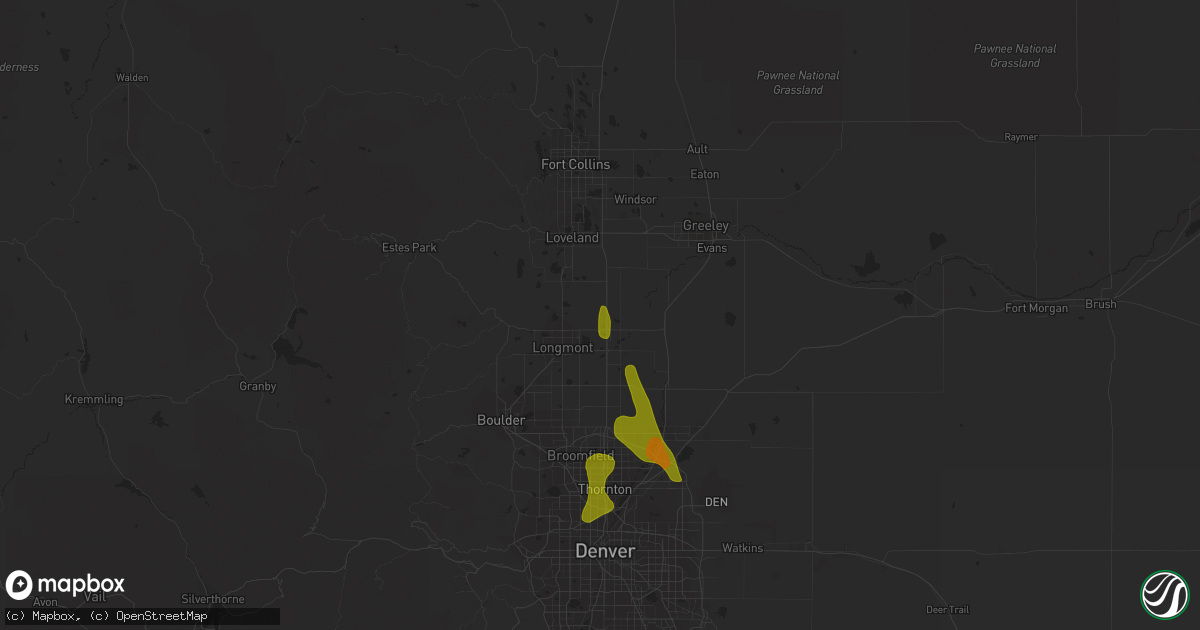 Hail map in Mead, CO on May 31, 2023