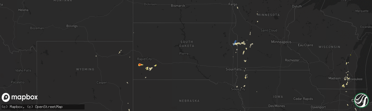 Hail map in South Dakota on May 31, 2023
