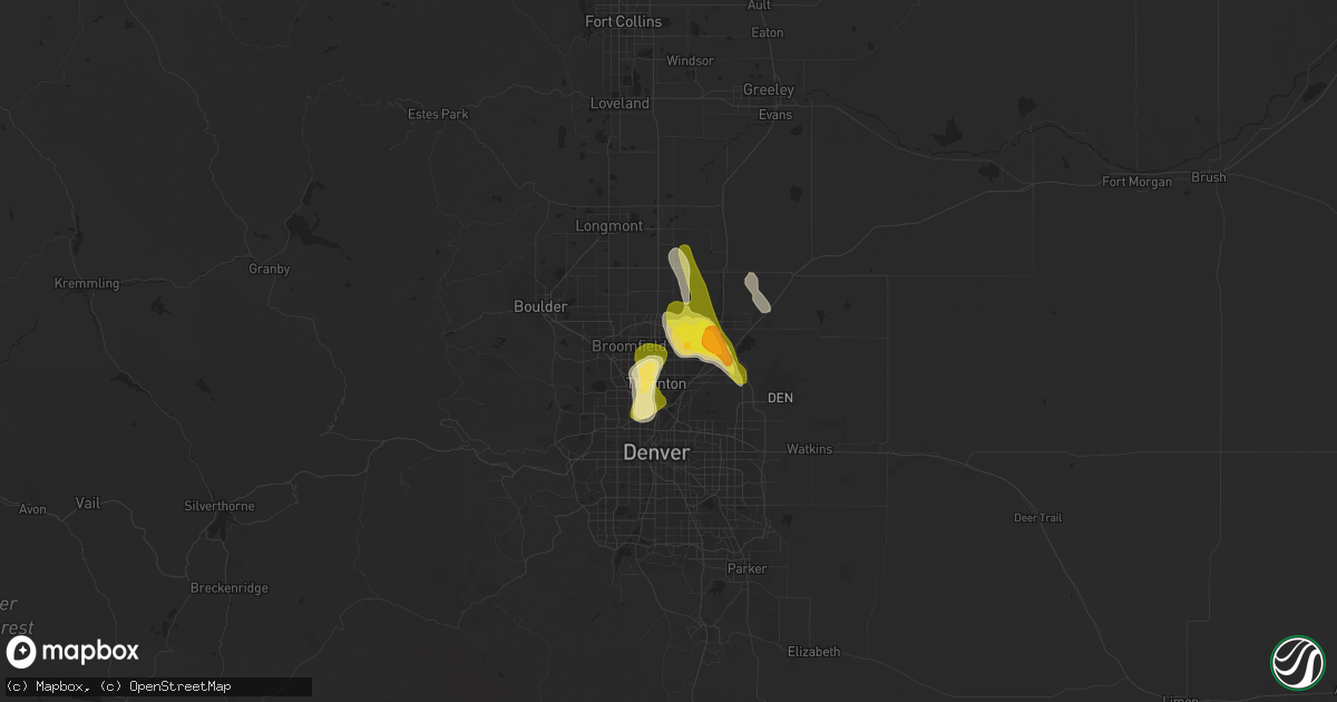 Hail map in Thornton, CO on May 31, 2023