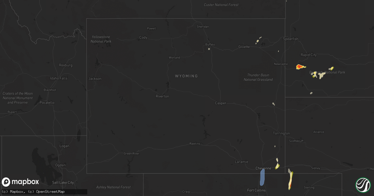 Hail map in Wyoming on May 31, 2023