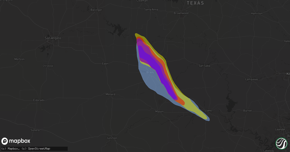 Hail map in Brady, TX on May 31, 2024