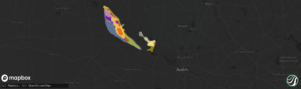Hail map in Buchanan Dam, TX on May 31, 2024